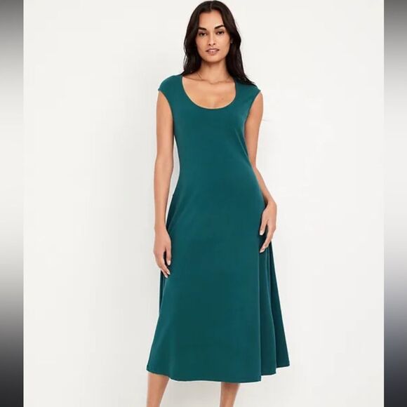 NWT Old Navy small tall blue green teal swing maxi midi scoop dress - Picture 1 of 7